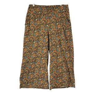 Toad&Co Womens Large Floral Wide Leg Cropped Pull-On Pants Organic Cotton Tencel